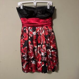 B Darlin Strapless Black and Red Floral Dress - Juniors Size 9/10